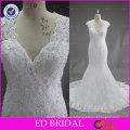 ED Bridal Mermaid Lace Appliqued Cap Sleeve See Through Back Alibaba Wedding Dress 2017